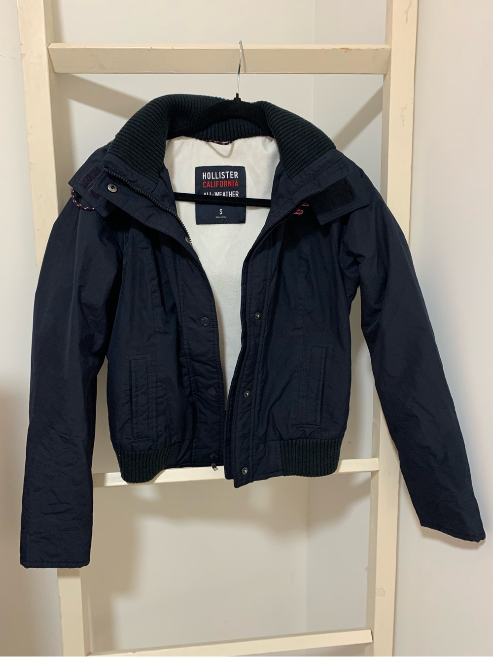 Hollister Navy Women's Rib-Trim Bomber Jacket